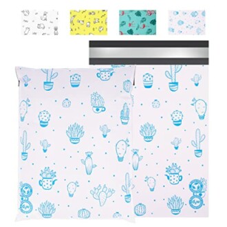 Vacuum seal bags with blue cactus patterns and multiple designs.