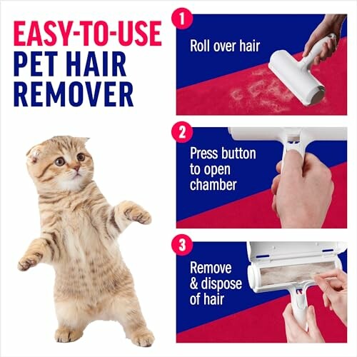 Steps to use pet hair remover with a cat image.